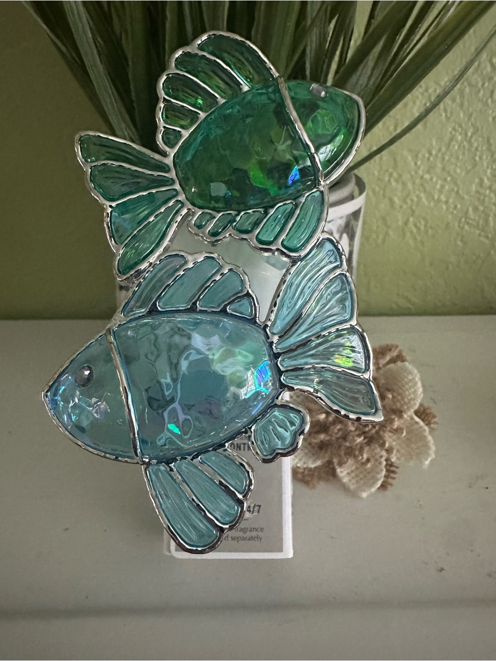 White Barn Blue and Green Stained Glass Fish Wallflower plug